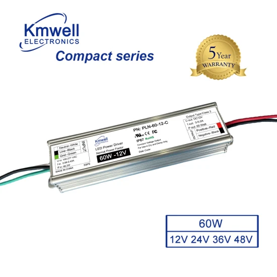 Fuente de alimentación LED de conmutación de serie compacta Controlador LED resistente al agua 60W12V para iluminación LED de señalización exterior con UL CE IP67 FCC